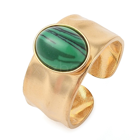 Oval Natural Malachite Finger Rings RJEW-Z057-12G-03-1