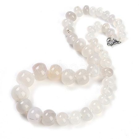 Natural White Agate Rondelle Graduated Beaded Necklaces for Women Men NJEW-K388-02W-1