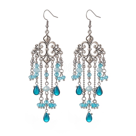 Glass Teardrop Tassel Chandelier Earrings EJEW-TA00184-02-1