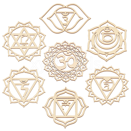 CHGCRAFT 7 Chakra Theme Unfinished Wooden Pendant Decorations AJEW-CA0003-51-1