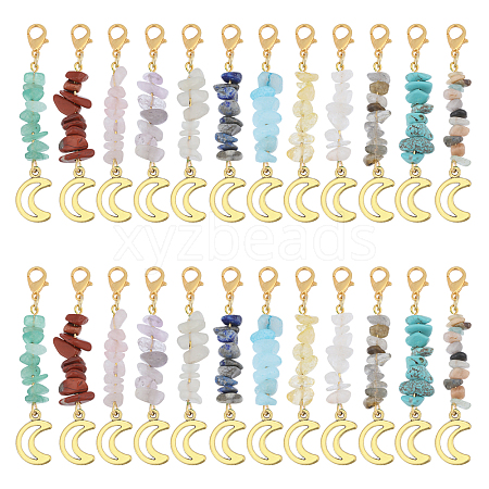 24Pcs 12 Style Alloy and Natural & Synthetic Gemstone Pendant Decorations HJEW-CA00052-1