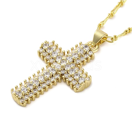 Brass Clear Cubic Zirconia Cross Pendant Twisted Chain Necklaces NJEW-R100-04G-1