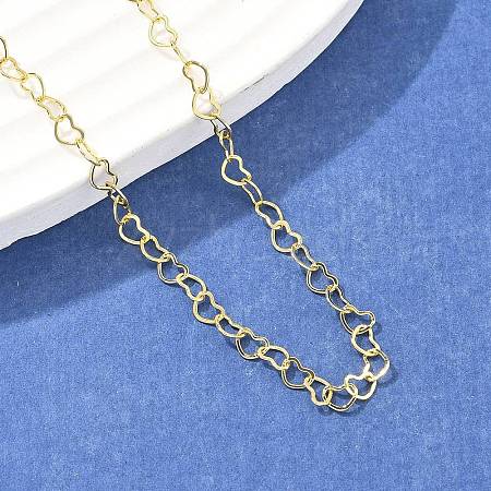 Brass Heart Link Chains Necklace for Women NJEW-P265-39G-1