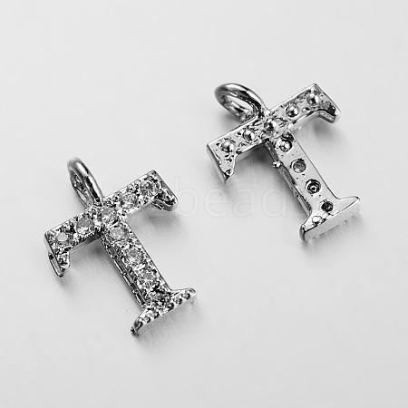 Initial Letter Brass Micro Pave Cubic Zirconia Pendants ZIRC-F008-T-1