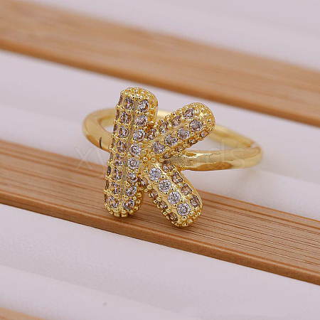 Brass Micro Pave Clear Cubic Zirconia Initial Cuff Rings FS-WGB210B-12-1