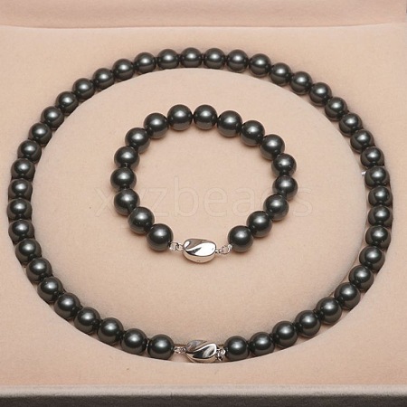 Shell Pearl Round Beaded Necklaces & Bracelets Sets for Women WG18377-40-1