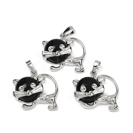 Natural Obsidian Kitten Pendants G-J386-C17-14-1
