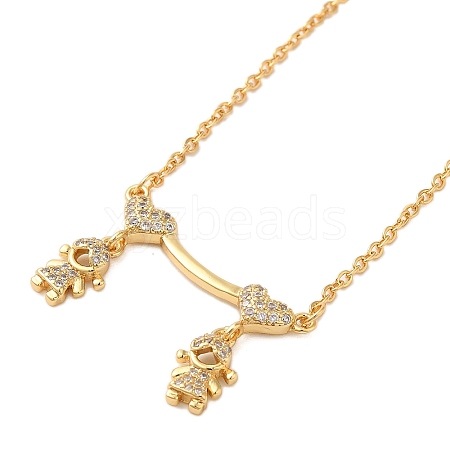 Brass Micro Pave Clear Cubic Zirconia Girls and boys Pendant Necklaces for Valentine's Day NJEW-K381-01A-G-1