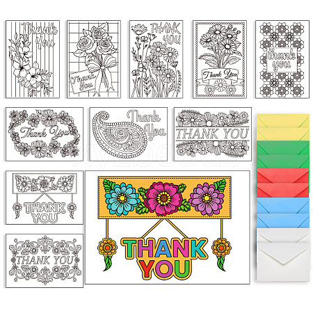 AHADERMAKER 1 Set Thank You Theme Coloring Paper Greeting Cards Sets AJEW-GA0007-26B-1