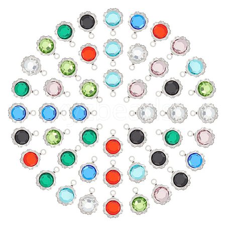 Unicraftale 48Pcs 8 Colors Electroplated Natural Quartz Stainless Steel Faceted Flower Charms STAS-UN0056-90-1