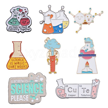 SUNNYCLUE 8Pcs 8 Style Chemistry Theme Enamel Pin JEWB-SC0001-32-1