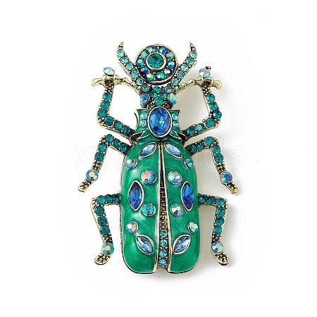 Beetles Enamel Pin with Rhinestone JEWB-P016-06AG-01-1