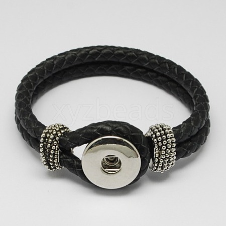 Black Leather Snap Bracelet Making for Snap Charm Buttons X-AJEW-R022-04-1