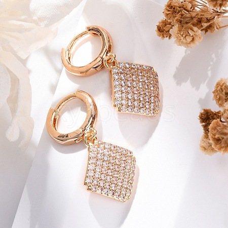 Brass Micro Pave Clear Cubic Zirconia Hoop Earrings EJEW-K300-34G-1