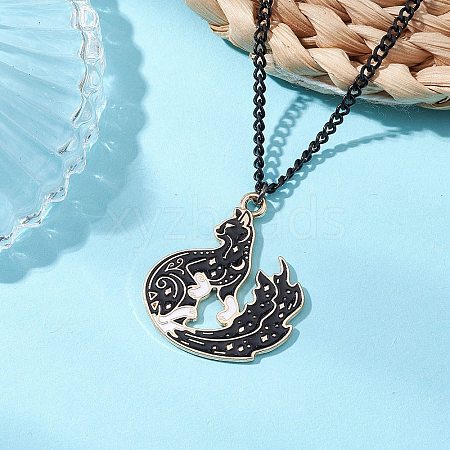 Alloy Enamel Black & White Pendant Necklaces NJEW-JN05121-05-1