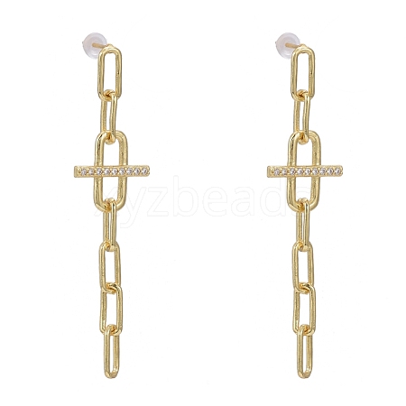 Brass Micro Pave Clear Cubic Zirconia Dangle Stud Earrings EJEW-K083-17G-1