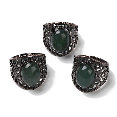 Natural Green Aventurine Oval Adjustable Rings RJEW-K271-06R-18-1