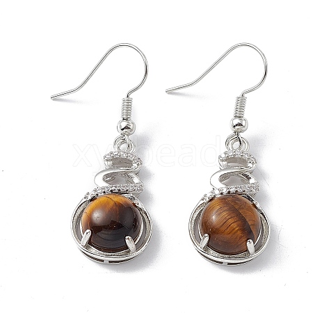 Natural Tiger Eye Gourd Dangle Earrings with Crystal Rhinestone EJEW-A092-04P-08-1