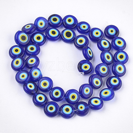 Handmade Evil Eye Lampwork Beads Strands X-LAMP-S191-02C-15-1