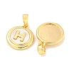 Natural Shell & Brass Flat Round with Letter H Charms with Snap on Bails KK-P275-07G-2