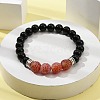 Natural Black Onyx & Crackle Agate Round Beaded Stretch Bracelet BJEW-TA00426-2