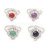 Round Natural Lapis Lazuli & Amethyst & Green Aventurine & Carnelian Finger Ring RJEW-TA00162-1