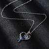 Brass Blue Cubic Zirconia Mermaid Heart Pendant Necklaces for Women NJEW-C067-04P-3