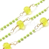 Brass Hexagonal Column Glass Seaded Beaded & Resin Round Beaded Link Chains CHC-G026-01G-1