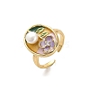 Brass Enamel Cuff Rings RJEW-K291-03G-03-4