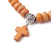 Synthetic Imperial Jasper Beads & Turquoise Cross Stretch Bracelets for Women Men BJEW-JB11382-05-3