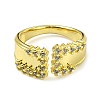 Brass with Cubic Zirconia Open Cuff Ring RJEW-B051-25G-2