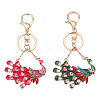 Olycraft 2Pcs 2 Colors Peacock Enamel Style Alloy Rhinestone Keychains KEYC-OC0001-37-1