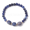 Natural Sodalite Cube & Round Beaded Stretch Bracelets BJEW-JB10807-04-1