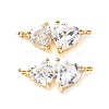 Brass Pave Clear Cubic Zirconia Double Heart Connector Charms KK-P308-74G-1