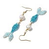 Glass & Shell Dangle Earrings EJEW-MZ00160-03-4