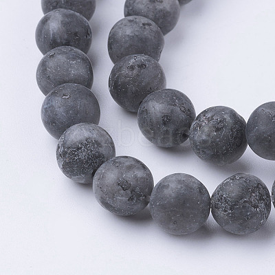 Natural Black Larvikite Bead Strands G-G735-57F-8mm-1