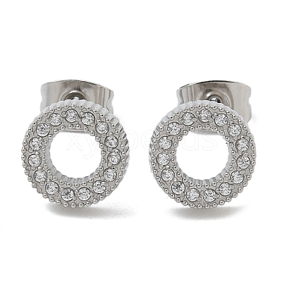 304 Stainless Steel Micro Pave Clear Cubic Zirconia Stud Earrings STAS-Z107-01P-02-1