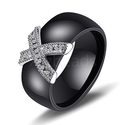 Cross Brass Micro Pave Clear Cubic Zirconia with Porcelain Finger Rings FS-WG0A171-12-1