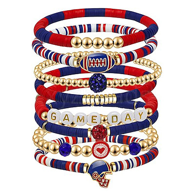 7Pcs Rugby Polymer Clay Heishi & CCB Plastic Beaded Stretch Bracelets Set FS-WGC7825-04-1