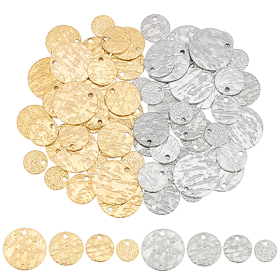 64Pcs 8 Style 304 Stainless Steel Textured Pendants STAS-DC0012-55-1