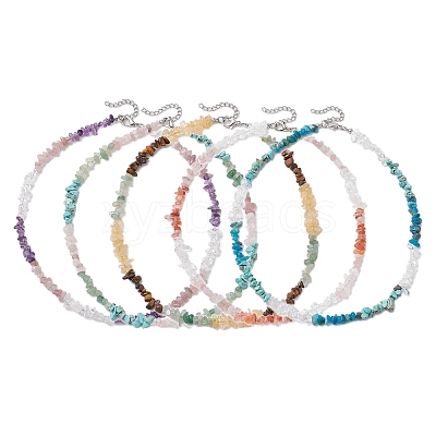 Natural Rose Quartz & Quartz Crystal & Amethyst & Howlite & Apatite & Carnelian & Citrine & Tiger Eye & Green Aventurine Chip Beaded Necklaces NJEW-JN05099-1