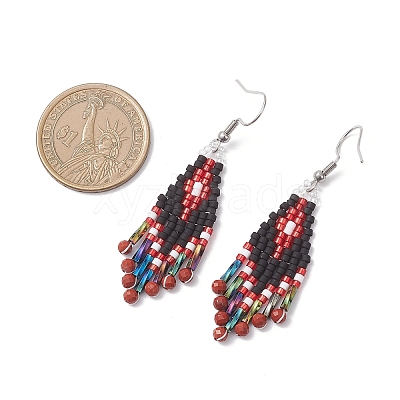 Natural Red Jasper Rhombus Dangle Earrings EJEW-MZ00632-02-1