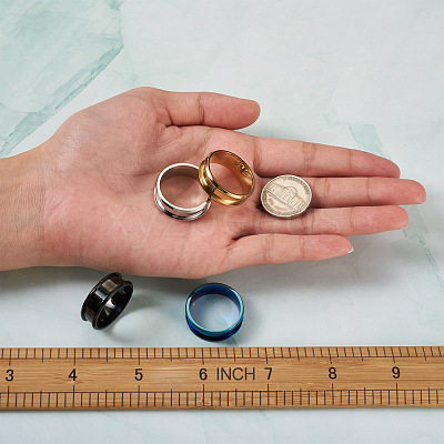 4 Colors Stainless Steel Grooved Finger Ring Settings STAS-TA0001-26D-1
