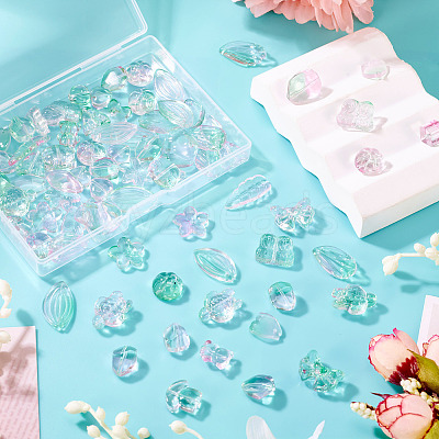 64Pcs Gradient Color Transparent Glass Beads GLAA-TA0003-48E-1