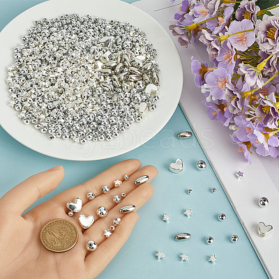 1200Pcs 6 Styles CCB Plastic Beads with ABS Plastic Beads CCB-SC0001-15-1