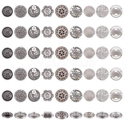 54Pcs 9 Styles Zinc Alloy Shank Buttons BUTT-PH0001-61-1