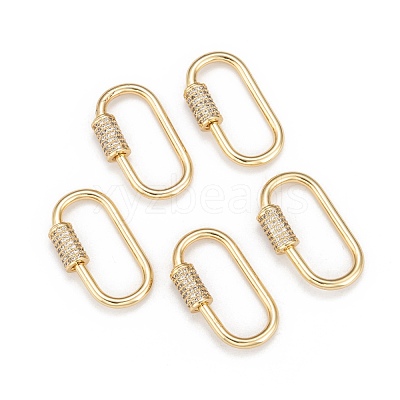 Brass Micro Pave Cubic Zirconia Screw Carabiner Lock Charms ZIRC-G160-21G-1