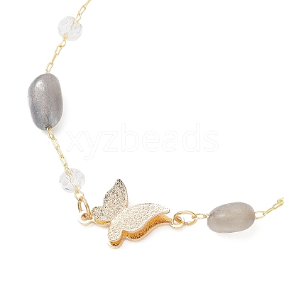 Handmade Glass & Natural Labradorite Nuggets Beads Necklaces BJEW-JB12461-02-1