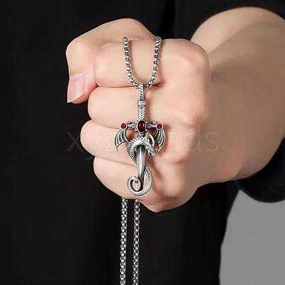 Alloy & 201 Stainless Steel & Rhinestone Dinosaur Wrapped Sword Pendant Necklaces for Men FS-WGFE8C1-04-1