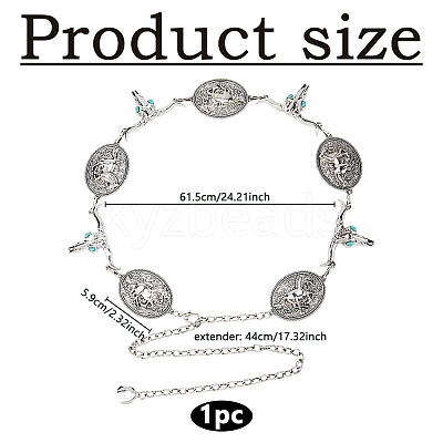 1Pc Tibetan Style Alloy Oval & Cattle Skull Head Link Chain Waist Belly Body Chains for Women AJEW-DC0003-23AS-1